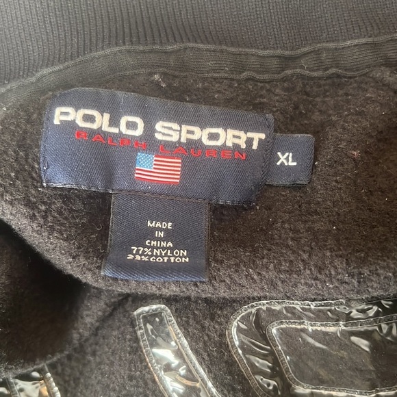 RALPH LAUREN POLO SPORT Vintage Windbreaker Jacket in Black w/ Gold Stripe XL - Picture 4 of 4